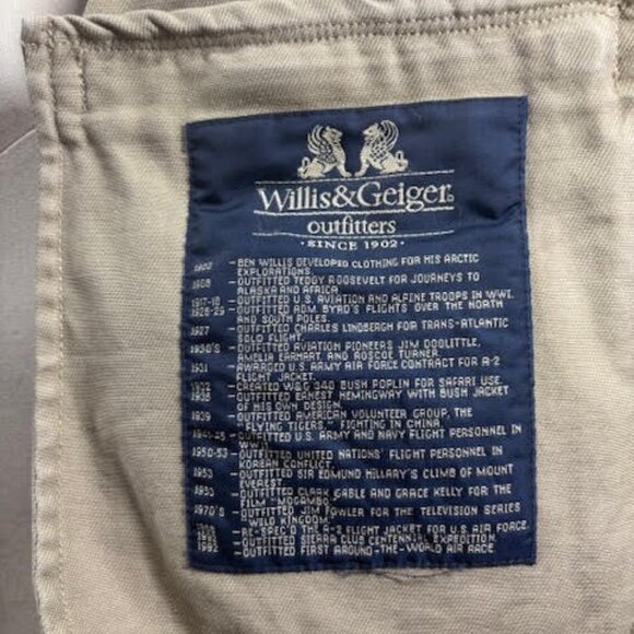 WILLIS & GEIGER Vintage Safari Jacket LEATHER COLLAR & CUFFS Tan Cotton Size XL - Picture 9 of 12